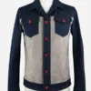 Kiton Blue Beige Cotton Suede Leather Denim Coat