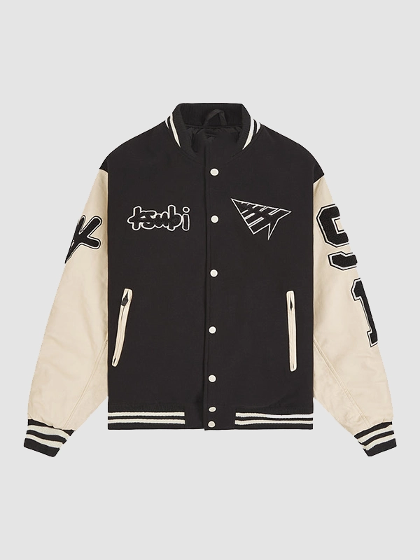 Ksubi x Planes Black and Cream Varsity Jacket
