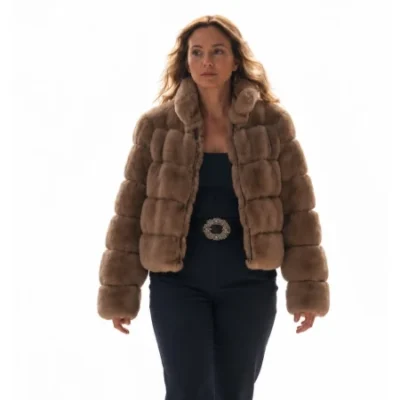 Leighton Meester Guarding Stars Brown Faux Fur Coat