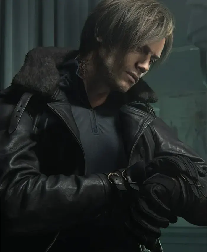 Leon S Kennedy Tactical Black Leather Zip Up Jacket