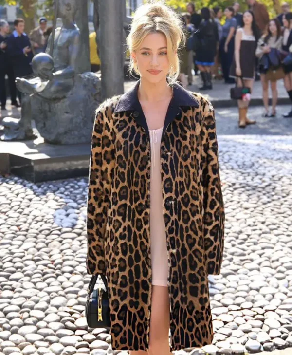 Lili Reinhart Miu Miu PFW Show Leopard Coat - Image 2