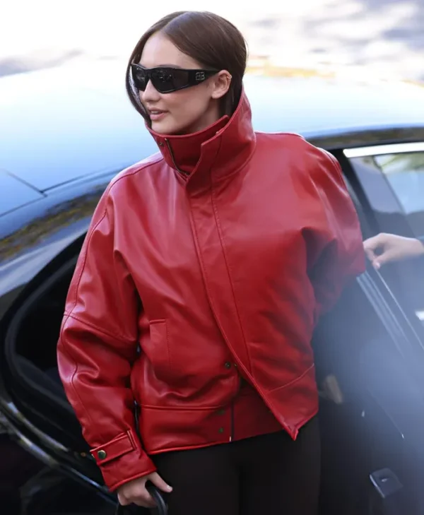 Lola Tung Balenciaga Paris Fashion Week Show Red Leather Jacket