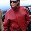 Lola Tung Balenciaga Paris Fashion Week Show Red Leather Jacket