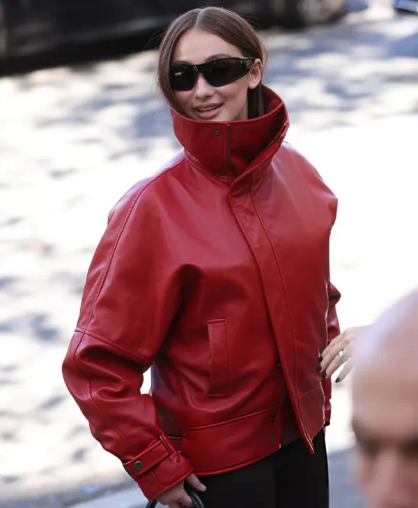 Lola Tung Balenciaga Paris Fashion Week Show Red Leather Jacket