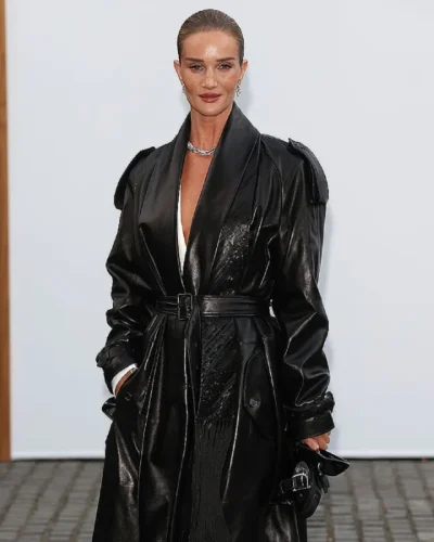 London Fashion Week Rosie Huntington-Whiteley Leather Coat