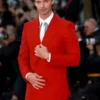 Luxury Crimson Red Wool Tailored Blazer