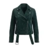 Luxury Dark Green Suede Leather Biker Jacket