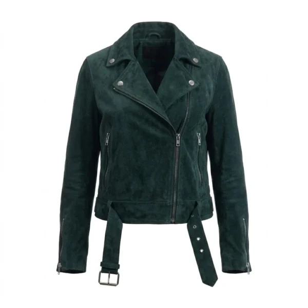 Luxury Dark Green Suede Leather Biker Jacket
