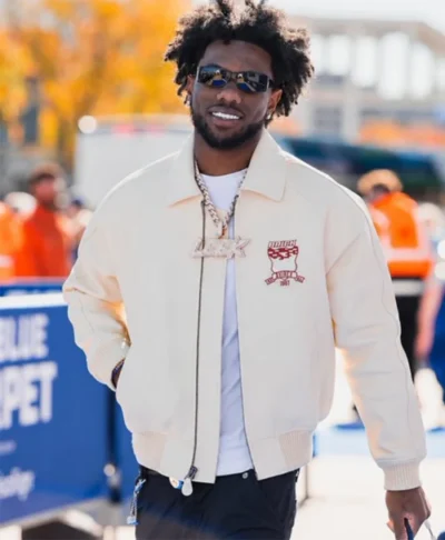 Malik Nabers Avirex Brick Leather Bomber Outerwear 2026