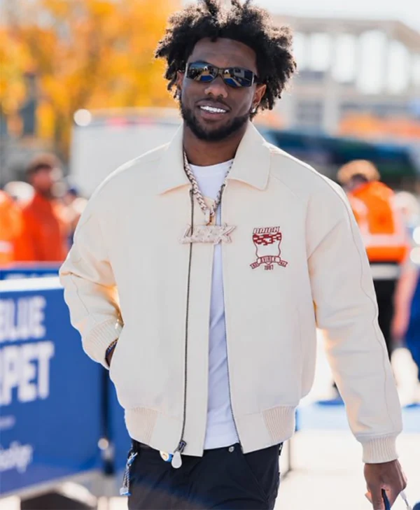 Malik Nabers Avirex Brick Leather Bomber Outerwear 2026