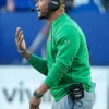 Marcus Freeman Notre Dame Navy Satin Bomber Jacket