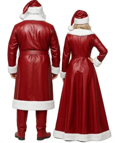 Matching Santa and Mrs Claus Red Leather Coat Set
