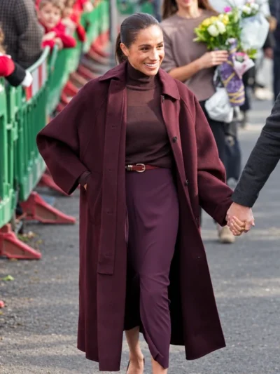 Meghan Markle Nottingham Burgundy Wool Coat