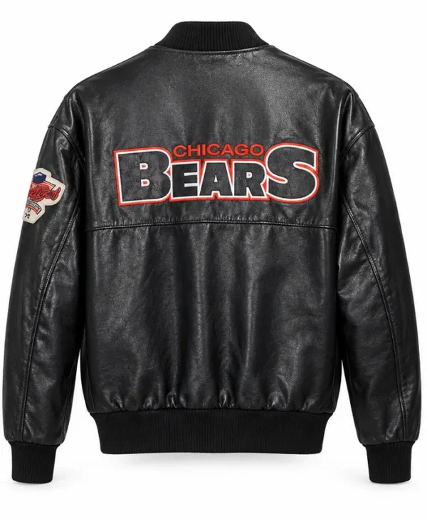 Men Black Real Leather NFL Bomber Coat
