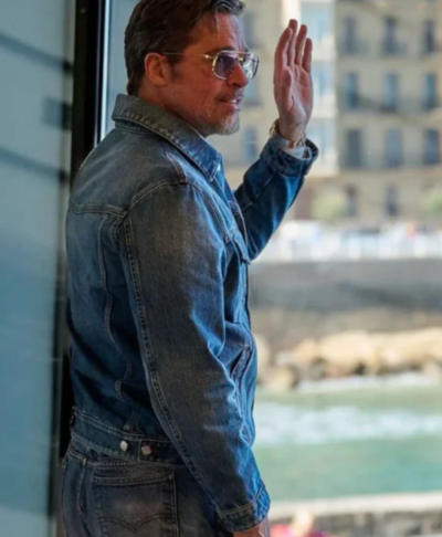 Men Brad Pitt Indigo Button Up Denim Jacket