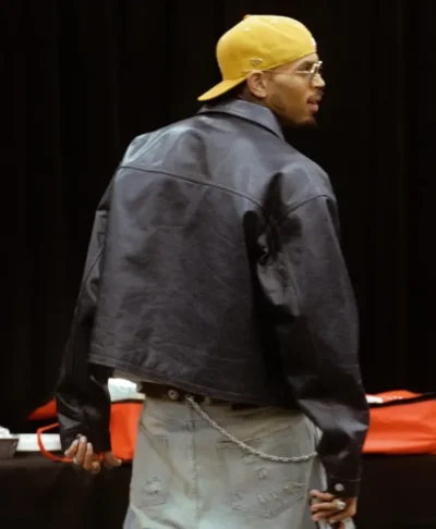 Men Chris Brown Dark Brown Zip Up Leather Jacket