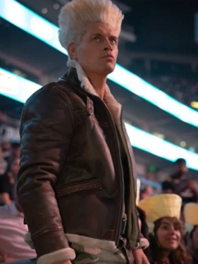 Men Cody Rhodes Shearling Collar Real Leather Jacket