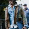 Men Grant Delpit Brown Zip Up Leather Jacket