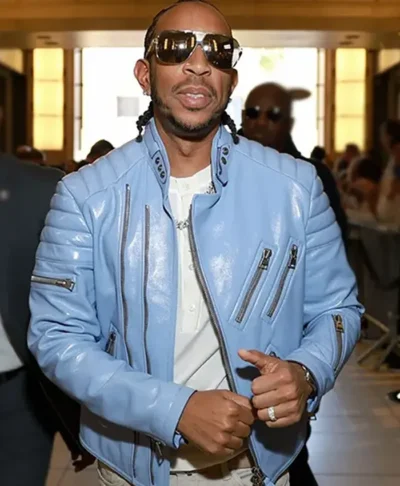 Men Ludacris Zipper Sky Blue Leather Jacket