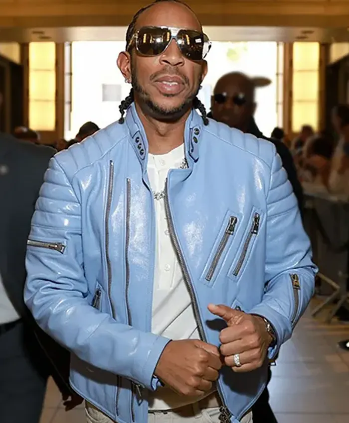 Men Ludacris Zipper Sky Blue Leather Jacket