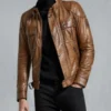 Men Richard E Grant Brown Leather Jacket