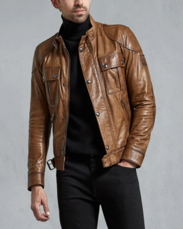 Men Richard E Grant Brown Leather Jacket