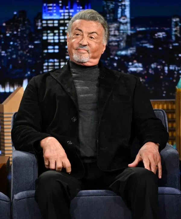Men Sylvester Stallone Black Suede Leather Blazer