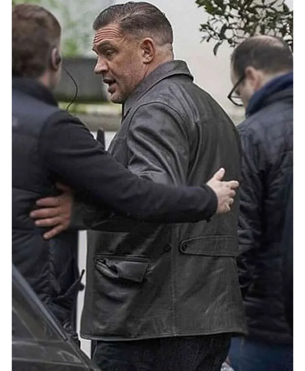 Men Tom Hardy Zip Up Black Leather Jacket
