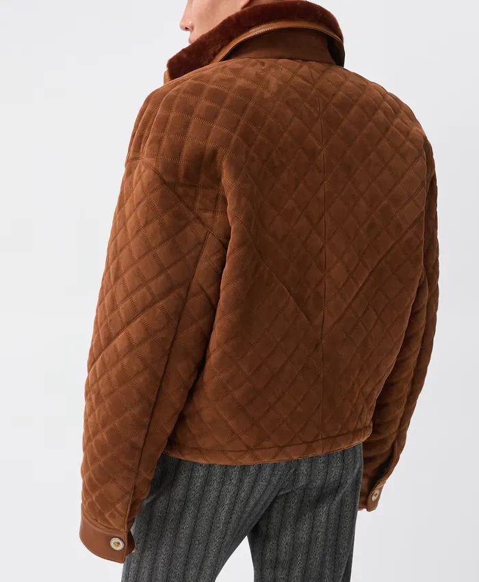 Men’s Brown Suede & Shearling Quilted Blouson Jacket