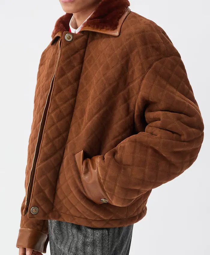 Men’s Brown Suede & Shearling Quilted Blouson Jacket