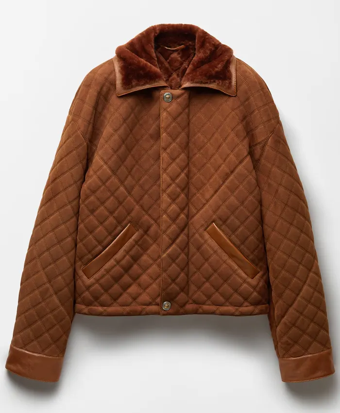 Men’s Brown Suede & Shearling Quilted Blouson Jacket