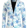 Men’s Christmas White Snowflake Print Blazer