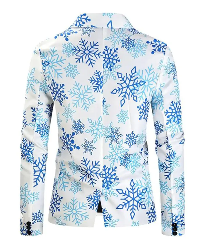 Men’s Christmas White Snowflake Print Blazer