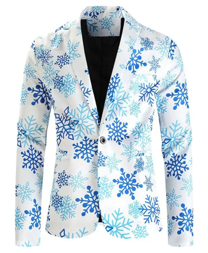 Men’s Christmas White Snowflake Print Blazer