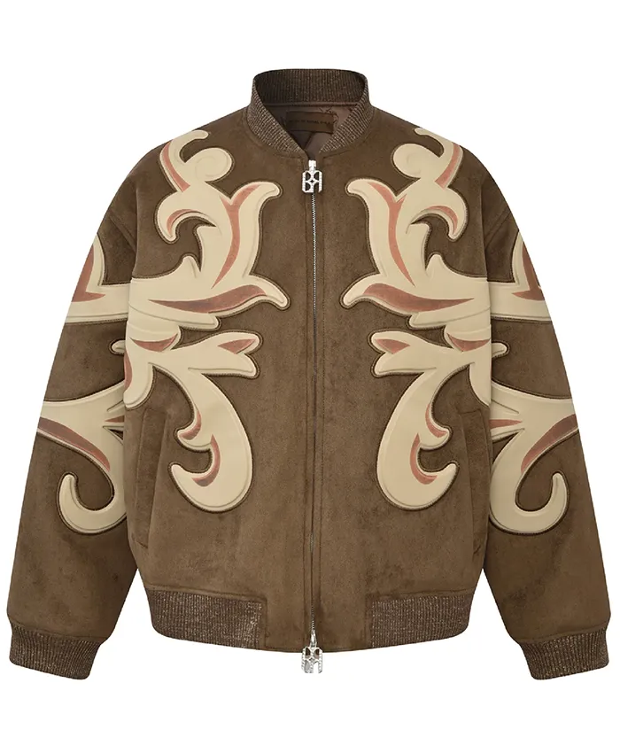 Men’s Patchwork Brown Suede Leather Bomber Jacket