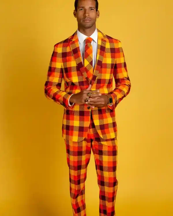 Men’s Thanksgiving Orange Plaid Suit