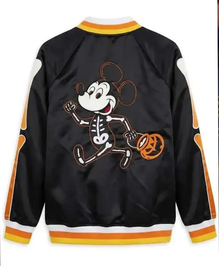 Mickey Mouse Skeleton Black Wool and Leather Letterman Coat