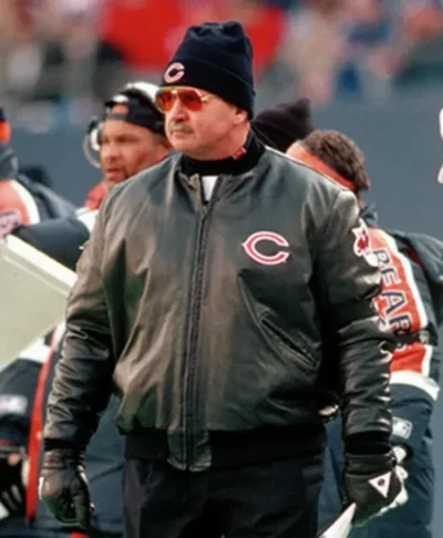 Mike Ditka Chicago Bears Black Leather Bomber Jacket