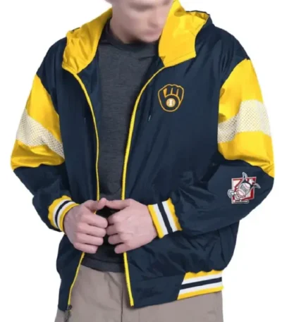 Milwaukee Brewers Legacy Lightweight Navy and Gold Hooded Jacket