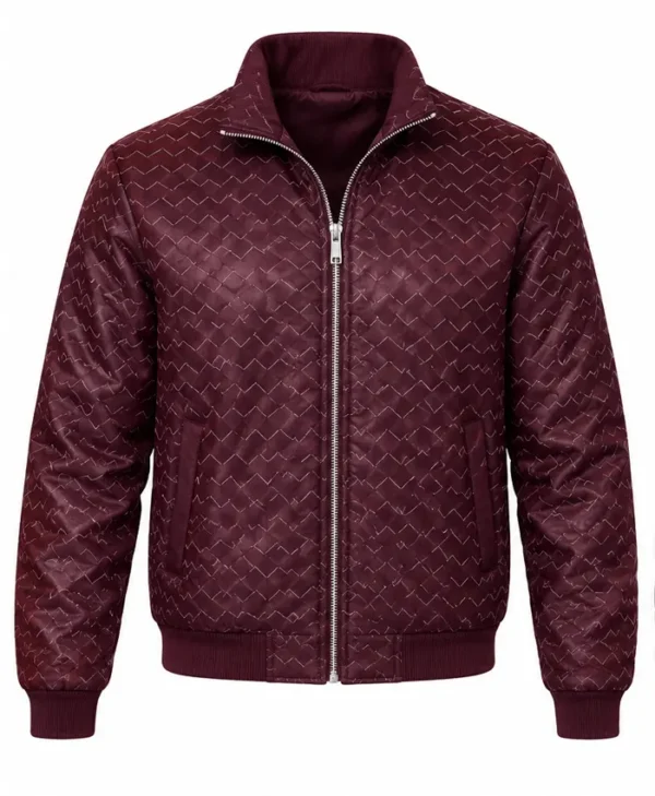 Monica Burgundy Crocodile Leather Bomber Jacket