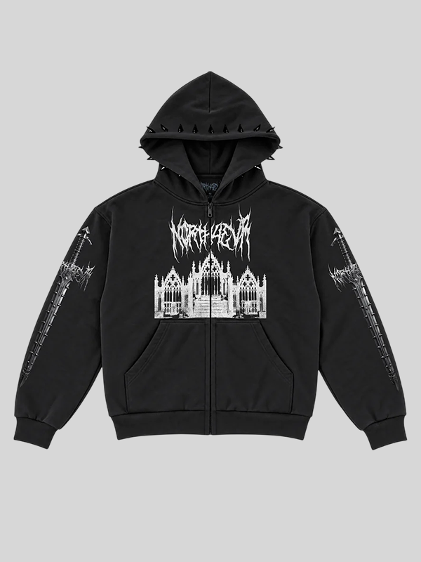 N0RTH4EVR Cathedral Zip Black Hoodie