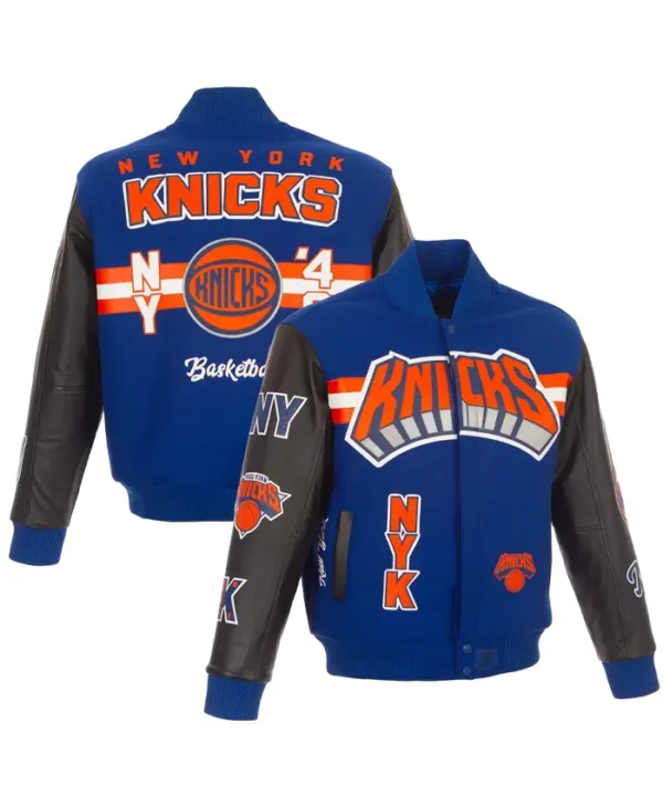 New York Knicks JH Design Full-Snap Wool & Leather Varsity Jacket