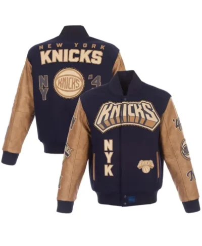New York Knicks JH Design Full-Snap Wool & Leather Varsity Jacket