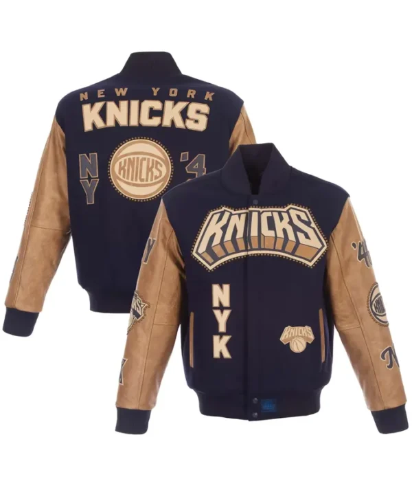 New York Knicks JH Design Full-Snap Wool & Leather Varsity Jacket