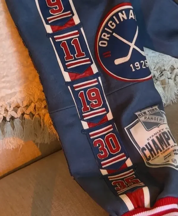 New York Rangers Blue Leather Bomber Jacket