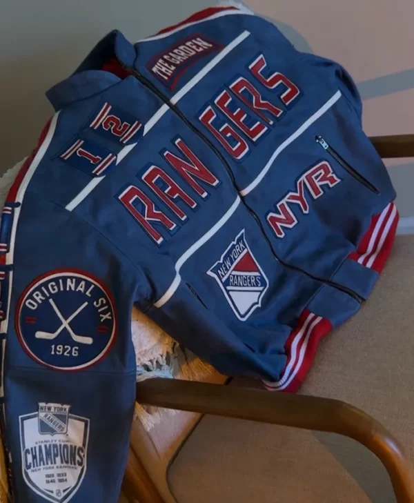 New York Rangers Blue Leather Bomber Jacket