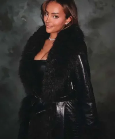 Next Gen NYC S02 Self Fur Trim Leather Trench Coat