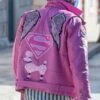 Nicolas Cage Pink Biker Real Leather Jacket