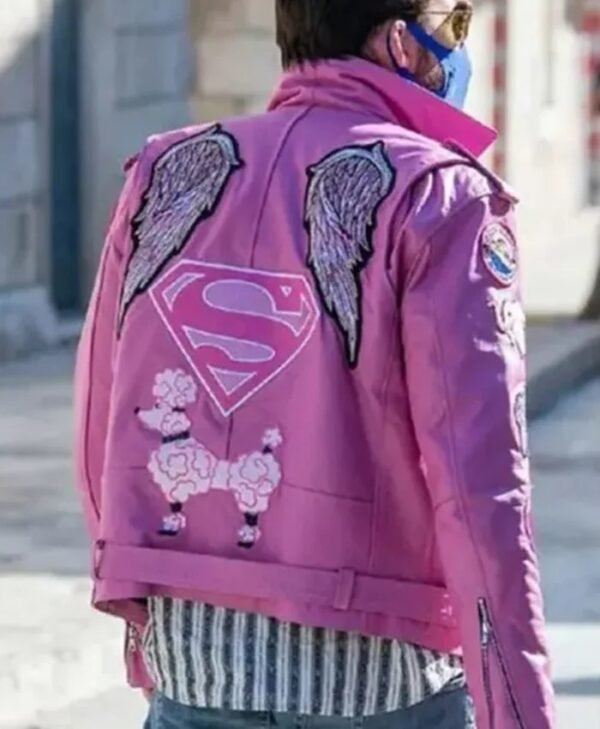 Nicolas Cage Pink Biker Real Leather Jacket