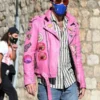 Nicolas Cage Pink Motorcycle Genuine Leather Jacket